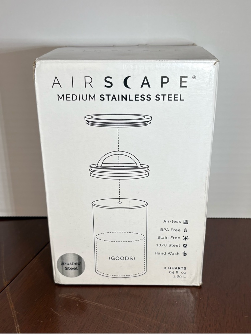 NEW Airscape Stainless Steel Coffee Canister - Medium (2 Qt) Brushed Steel - Picture 2 of 8
